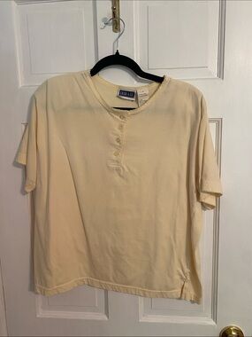 Emilia & Co. Women's Short Sleeve Henley Tee - Light Cream
